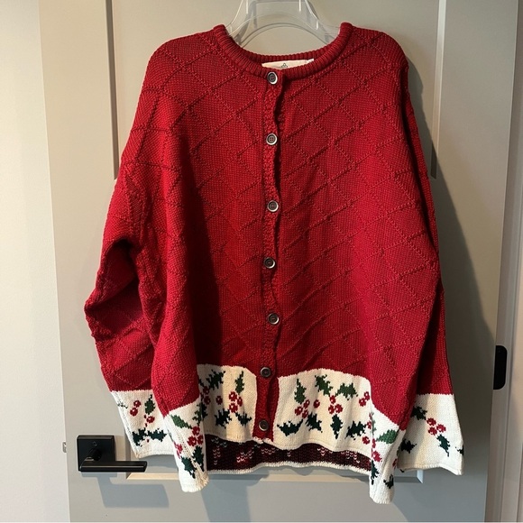 NWT Celtic Isle XXL 100% Merino Wool Irish Sweater Ireland Red Christmas Holly - Picture 1 of 5